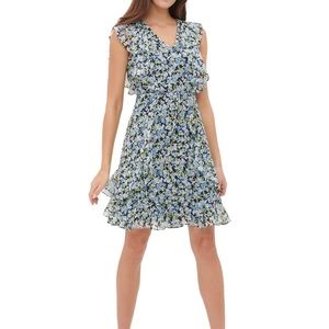 Tommy Hilfiger Blue Floral Ruffled Dress